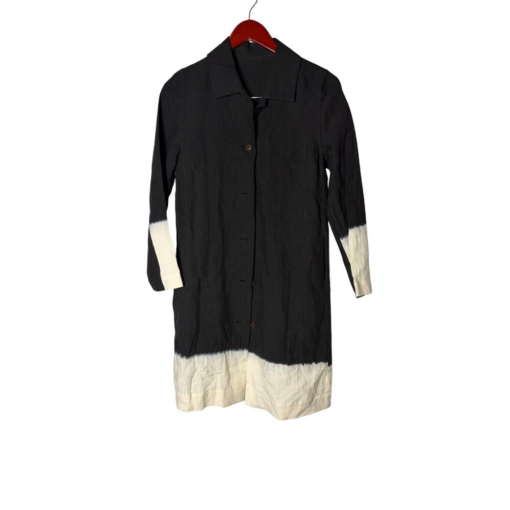 Haat Issey Miyake black white hand dyed linen blend button front shirt jacket XS